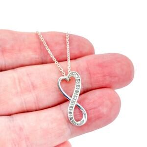 Estate Dyadema Sterling Silver 925 Diamond Heart Infinity Necklace 18”